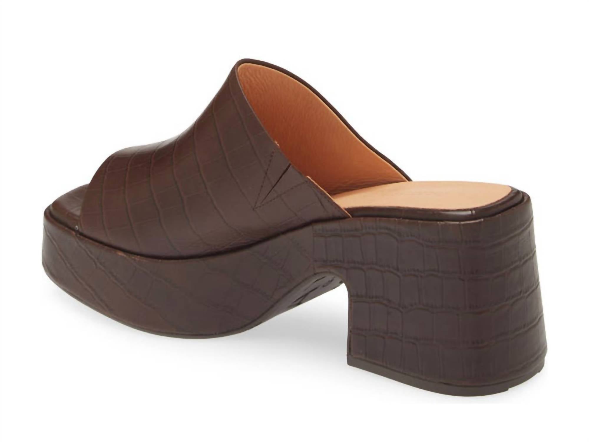 Women's Helia Peep Toe Platform Slide In Brown Embossed Croco CHOCOLAT BLU — фото 3