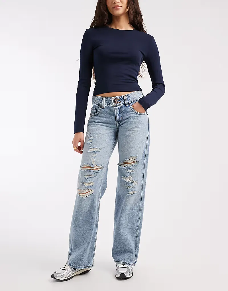 Свободные джинсы Levis Superlow с рваными элементами Levi's, светло-голубой