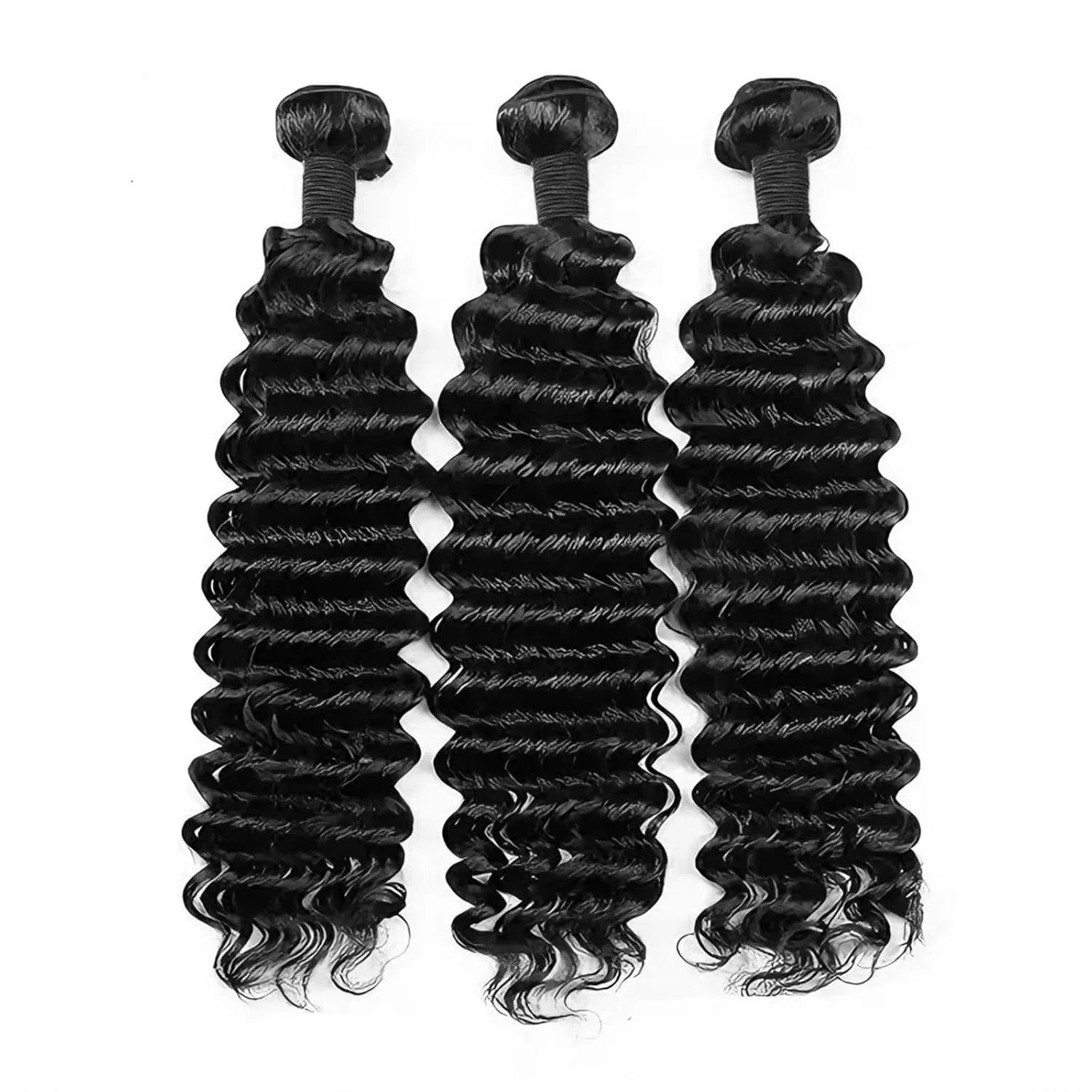 Комплект из 3 пучков натуральных волос Deep Wave, 14, 16, 18 дюймов Tnice, Black Bundle — фото 2
