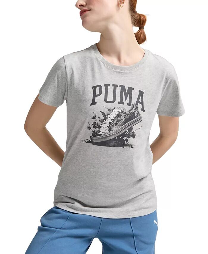 

Женская хлопковая футболка с логотипом «Корзина цветов» Puma, серый