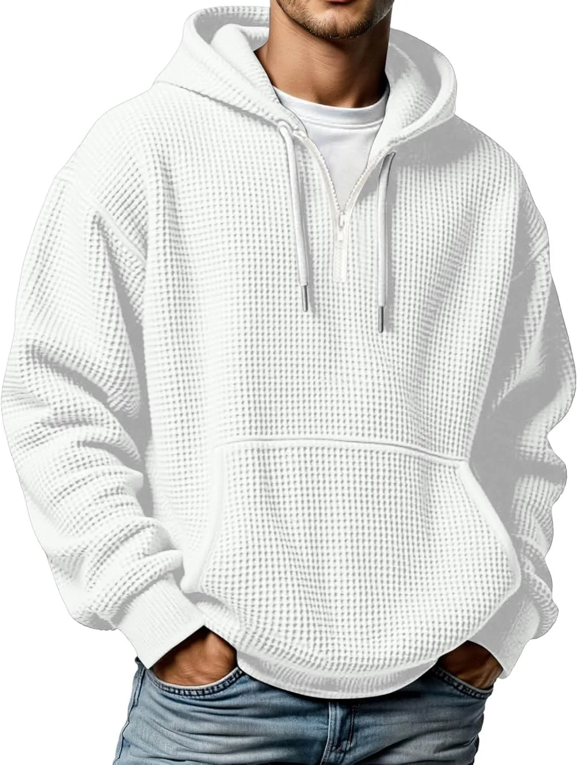 

Мужской худи с вафельной вязкой и молнией на четверть