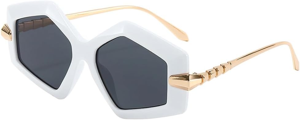 

Качественные солнцезащитные очки из металлического сплава с нестандартными дужками, модные женские очки с геометрическим многоугольным рисунком, защита от ультрафиолета UV400 TKKTLLT, White Gray