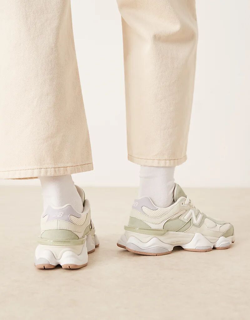 Кроссовки New Balance 9060 в кремово-белом и зеленом цветах — фото 3