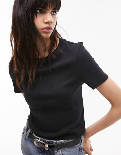 

Черная повседневная футболка Topshop, Черный, Черная повседневная футболка Topshop