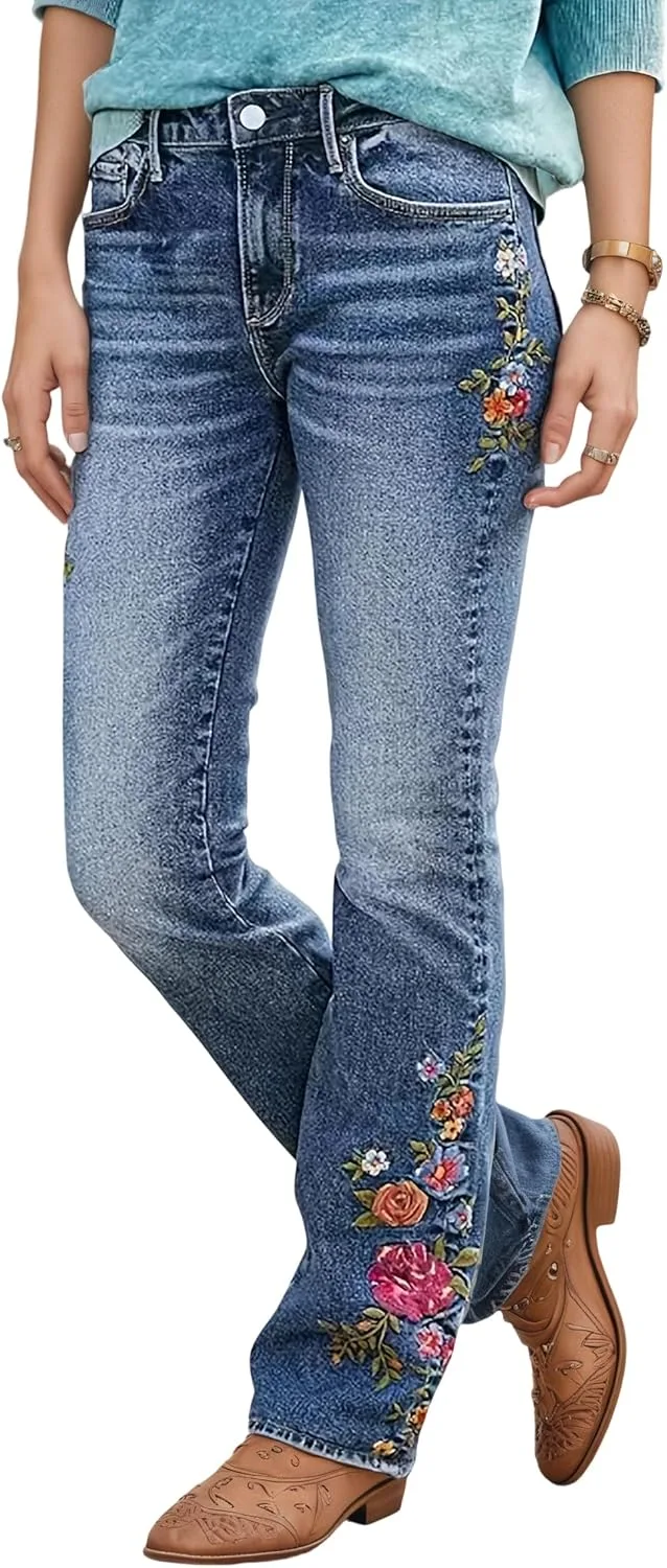 

Женские джинсы с вышивкой и принтом, casual, slim fit, низкая посадка ACWUMU