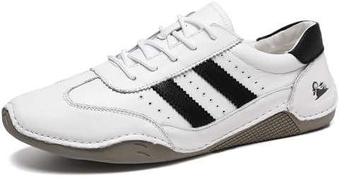 

Мужские низкие кроссовки Boxpopla с шнуровкой, белые и черные, противоскользящие, кожаные, ретро стиль, легкие, спортивные, для ходьбы и бега