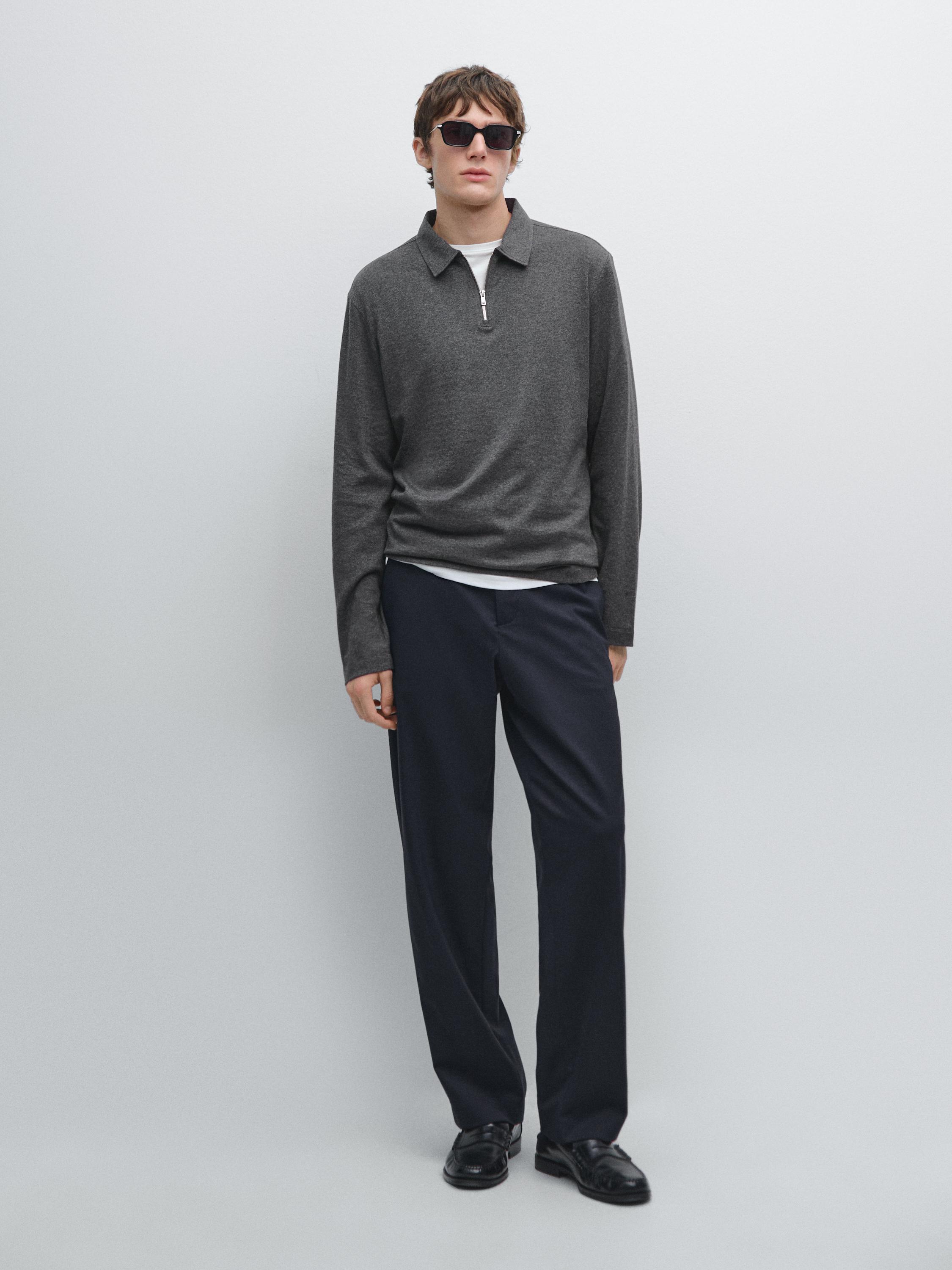 

Рубашка-Поло с длинными рукавами и воротником на молнии Massimo Dutti, Grey Marl