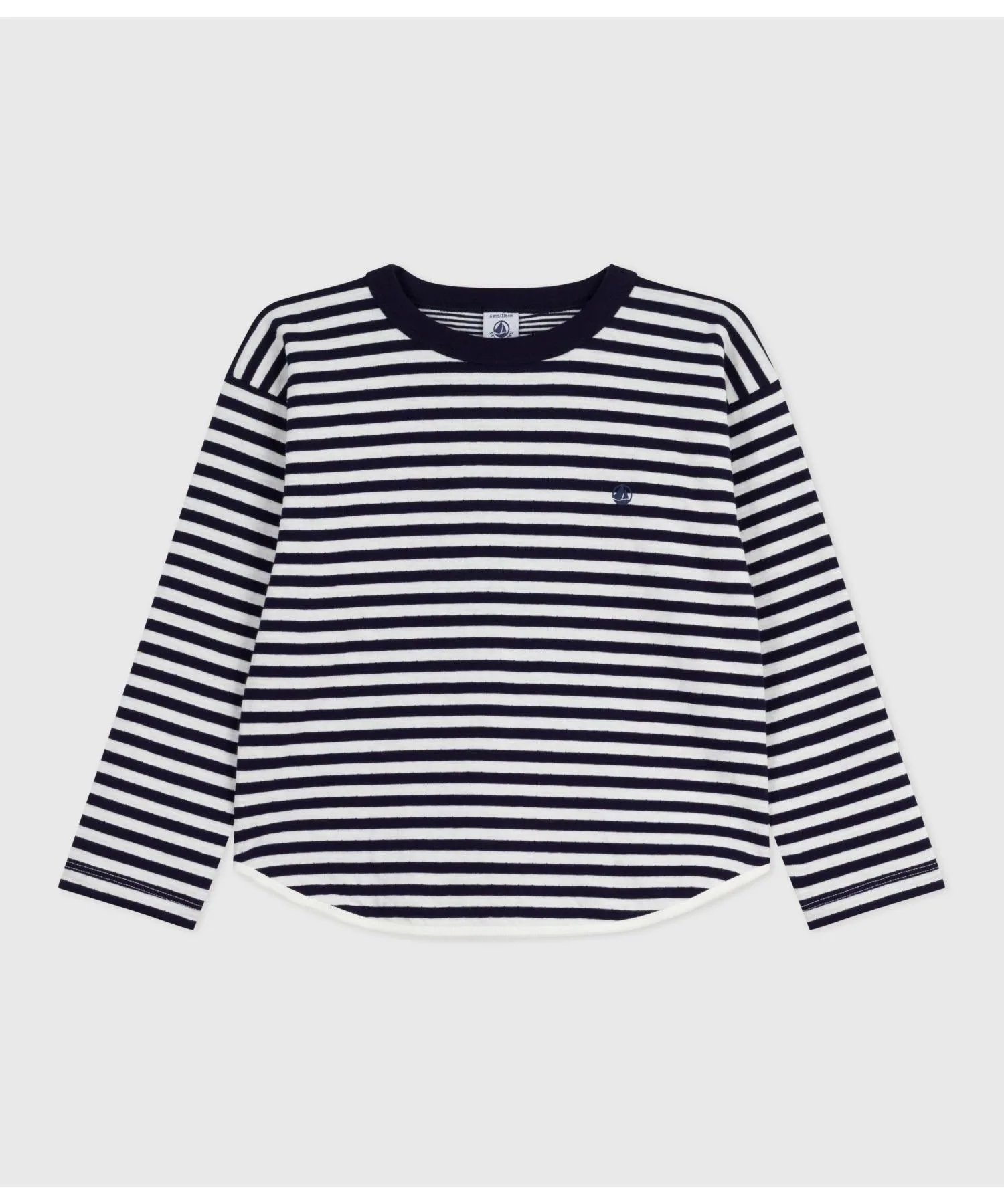 Детская футболка с длинным рукавом из хлопка PETIT BATEAU белая с синим