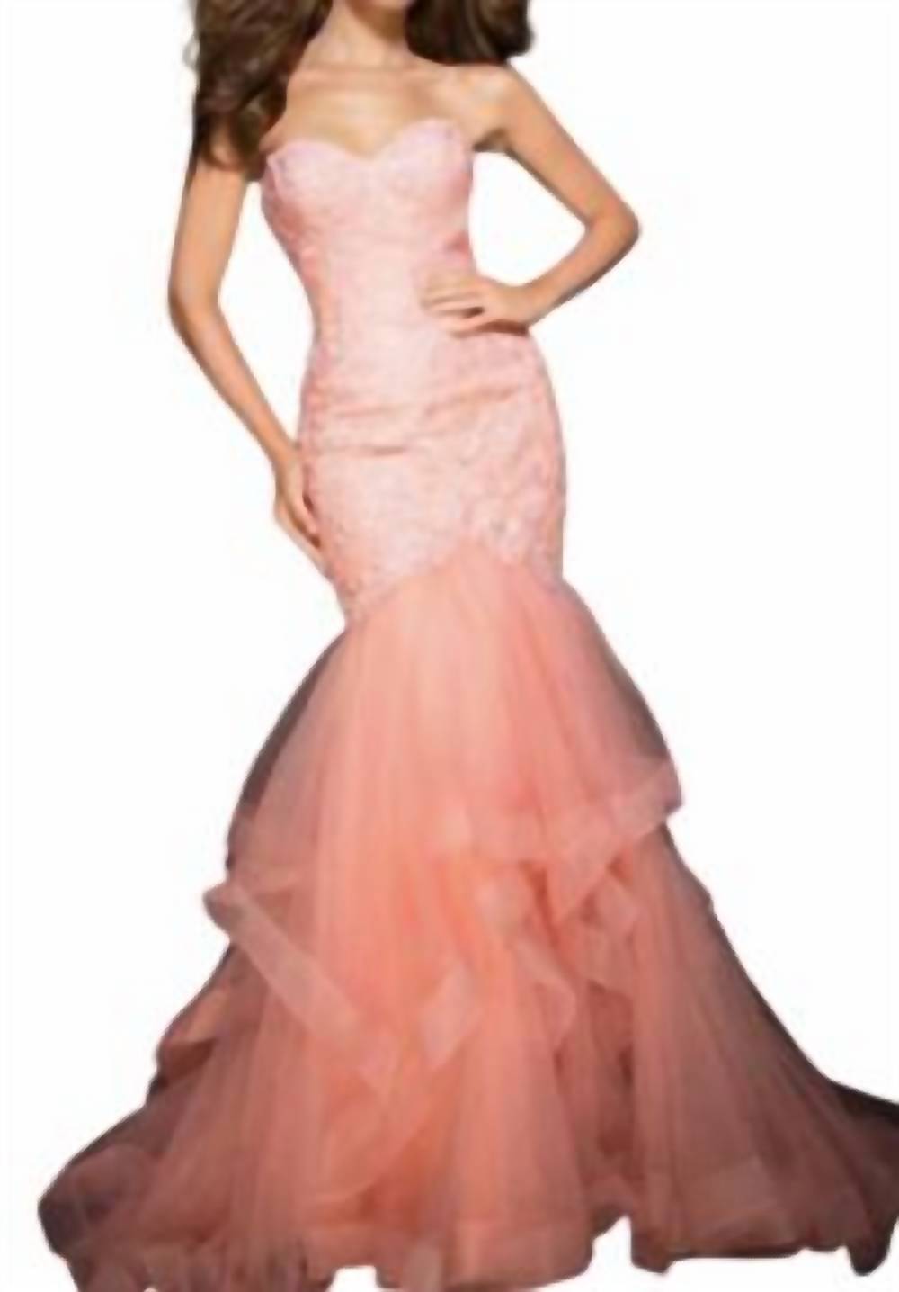 

Платье без бретелек силуэта «русалка» в коралловом цвете Tony Bowls