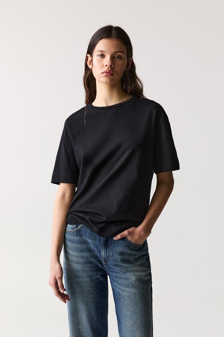 

Футболка свободного покроя из хлопка Pull And Bear, черный