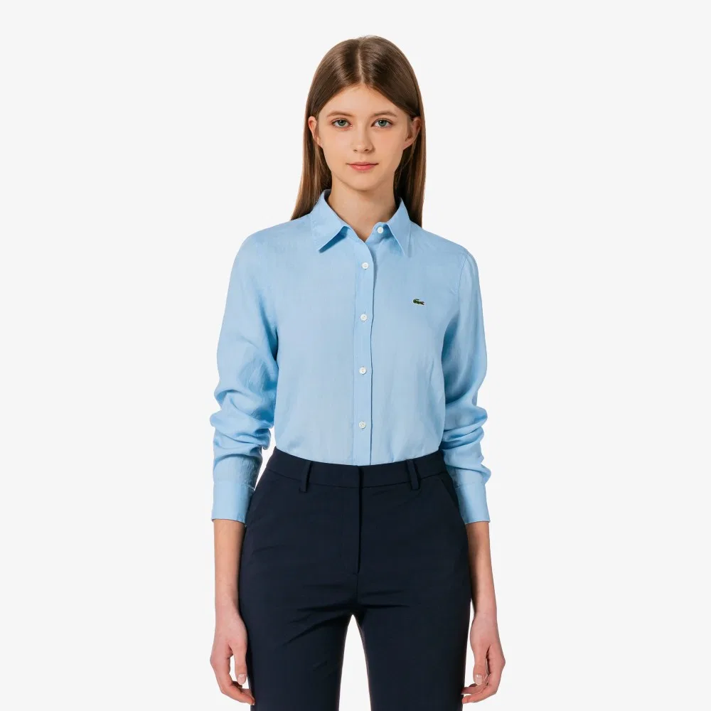 Рубашка Lacoste льняная Regular Fit голубая