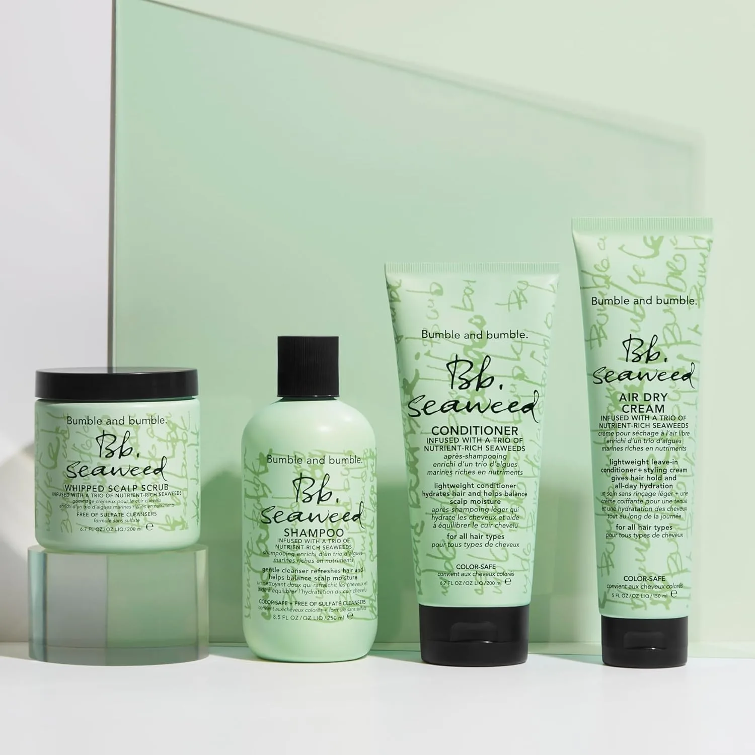 Bumble and bumble набор: шампунь Seaweed Nourishing, кондиционер, крем для укладки Air Dry Styling Cream и скраб для кожи головы Whipped Scalp Scrub, увлажняющий, против пушистости, для окрашенных волос, для кудрявых, волнистых и прямых Bumble A... — фото 2