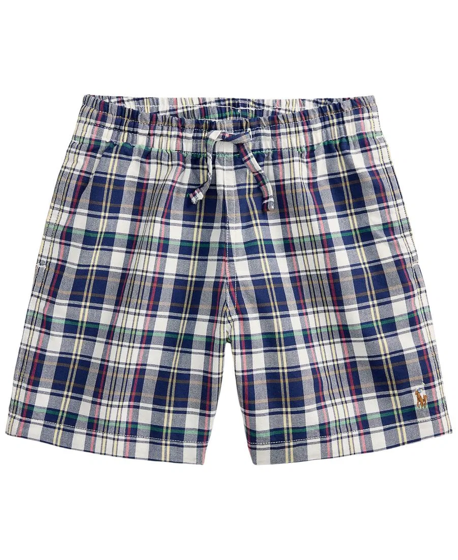 Детские клетчатые шорты-надеватели, размеры 2T-7 Polo Ralph Lauren, белый/синий