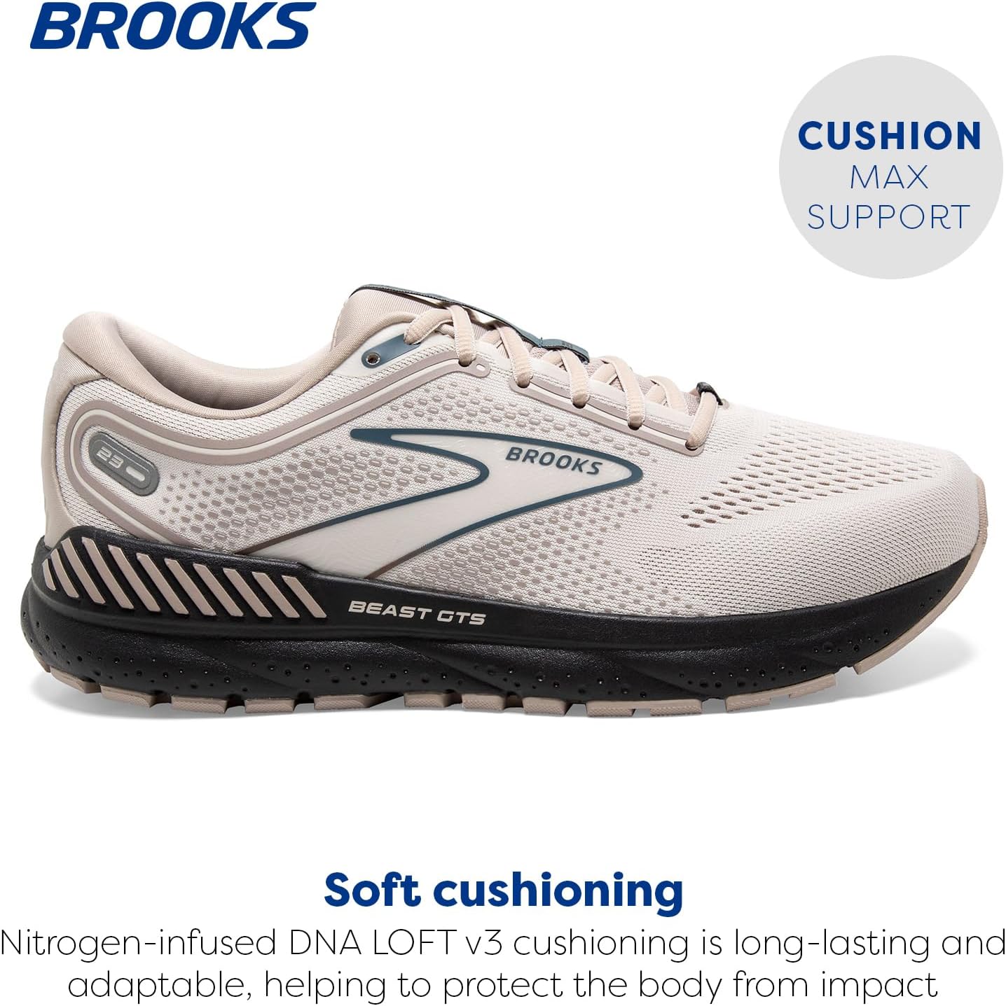 Мужские беговые кроссовки Brooks Beast GTS 23 с поддерживающей подошвой, белый/синий/серый — фото 2