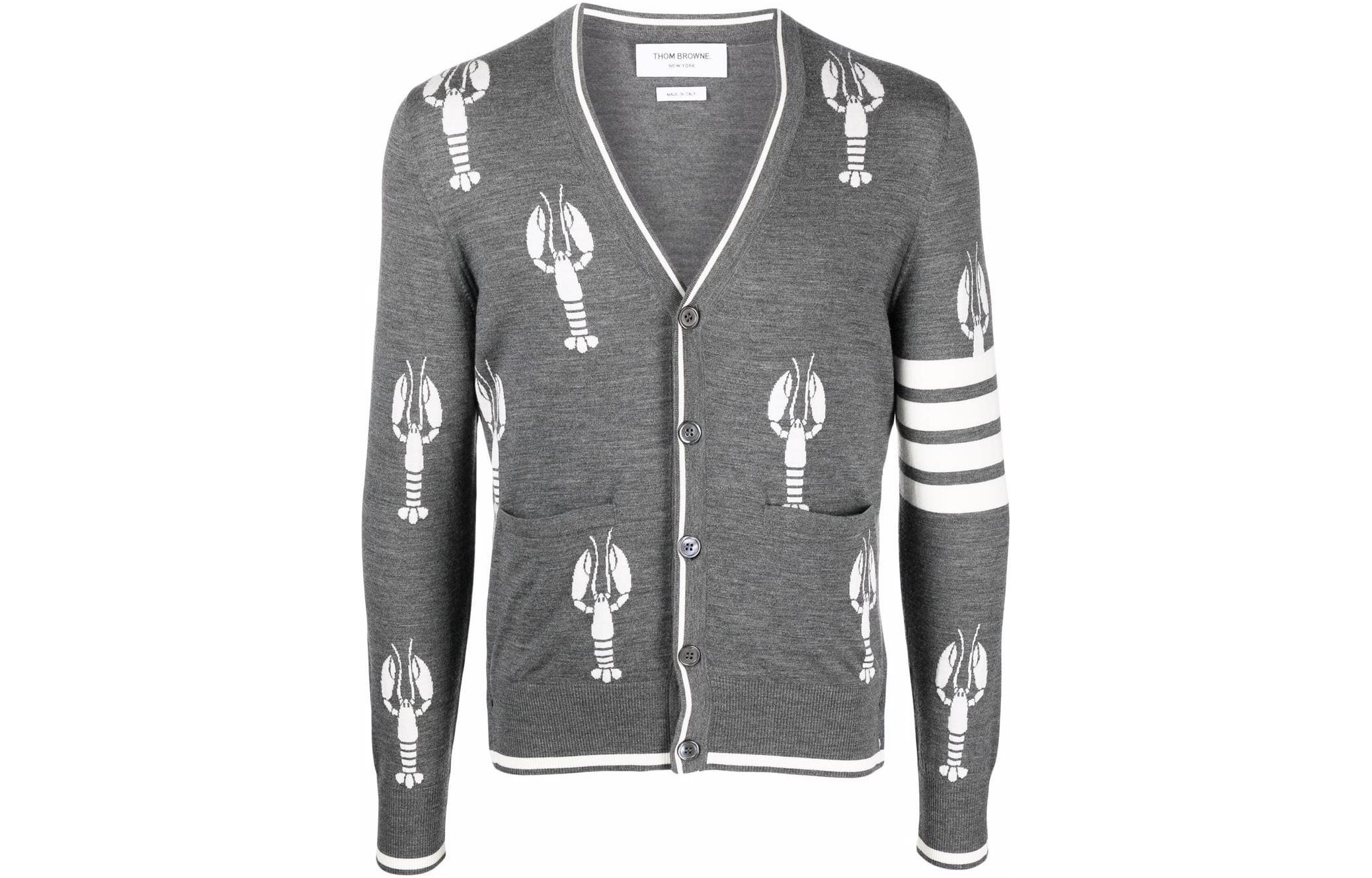 

Кардиган из мериносовой шерсти с интарсией lobster THOM BROWNE, серый