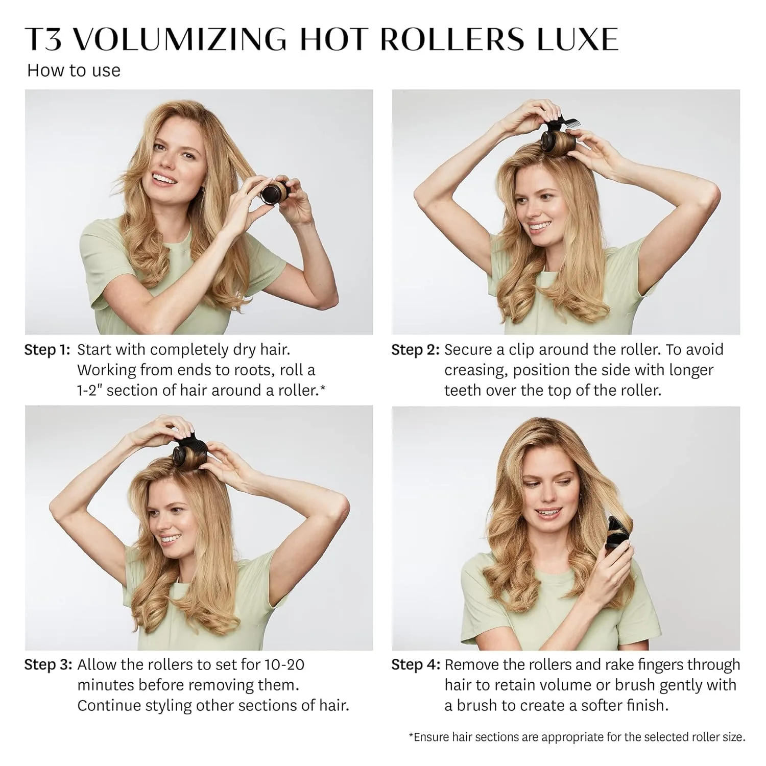 T3 Volumizing Hot Rollers LUXE - набор для завивки с 8 бигуди: 4 XL (4,4 см) и 4 больших (3,8 см) Объемные горячие бигуди люкс 4,4 см (4 шт.), Black — фото 3