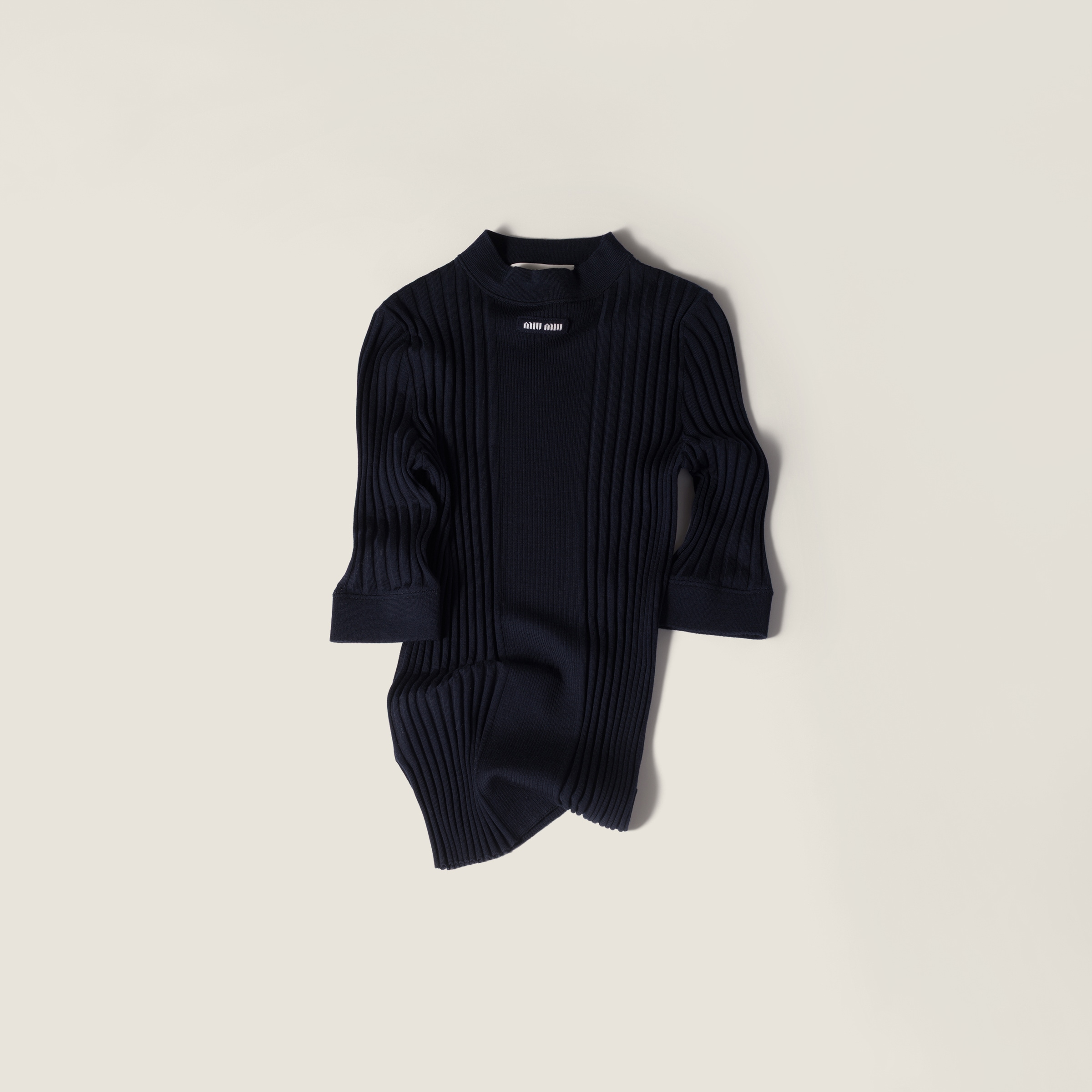 

Рифленый вязаный шерстяной свитер MIU MIU, синий