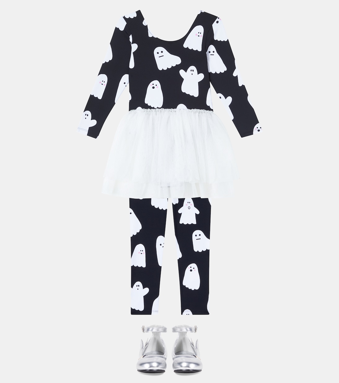 Платье с принтом Призраки Stella McCartney Kids, Black/White — фото 2