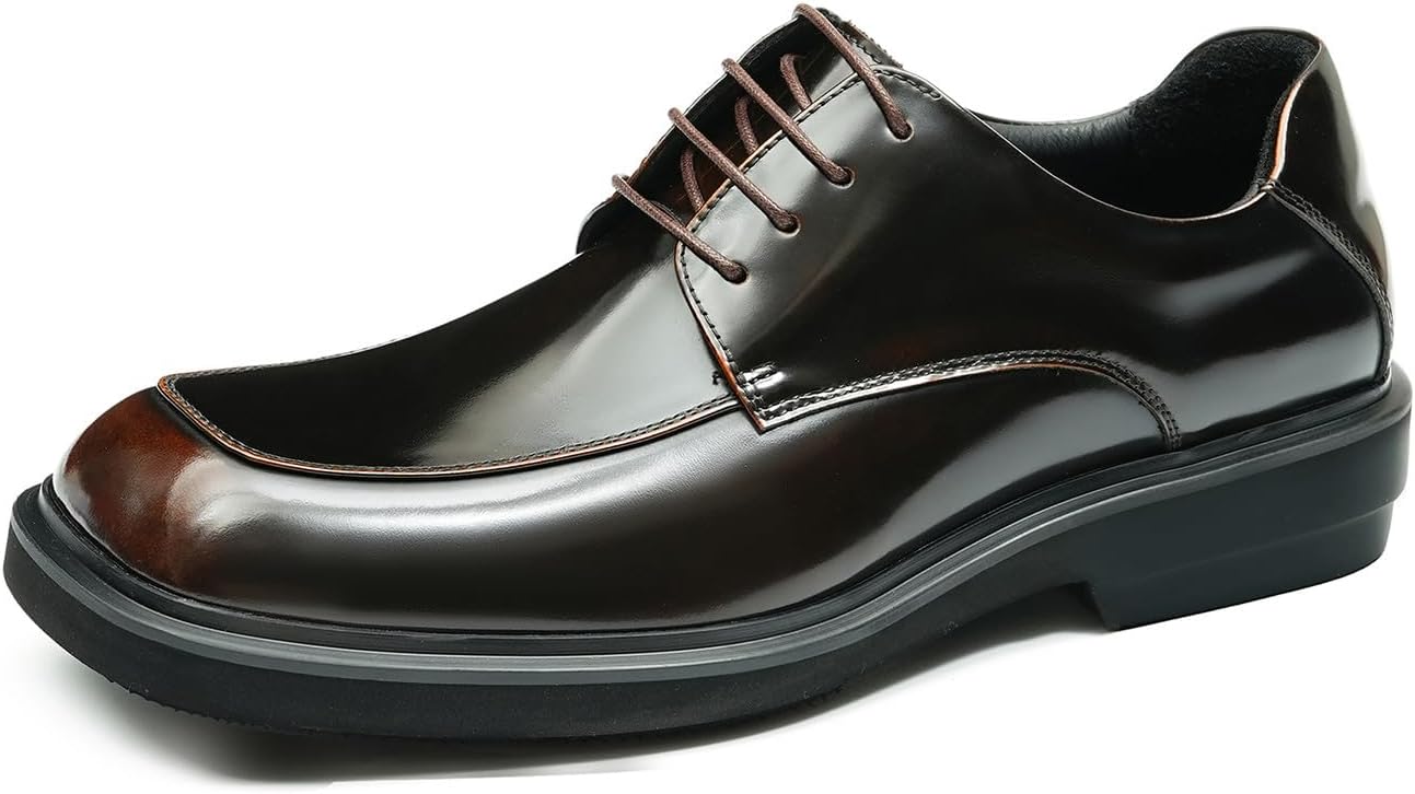 

Мужские черные классические туфли Santimon из натуральной кожи - модные офисные дерби с квадратным носком для выпускного, свадьбы, смокинга, бизнеса и повседневной носки