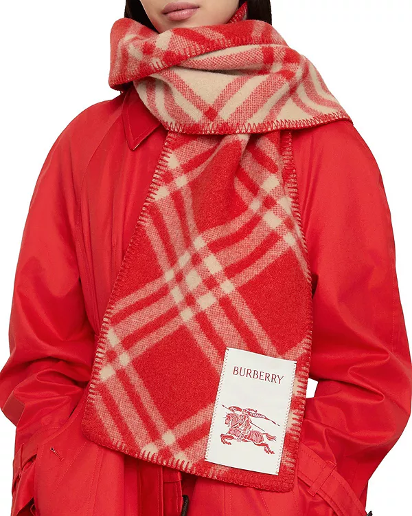 Шерстяной шарф в клетку Burberry, красный — фото 3