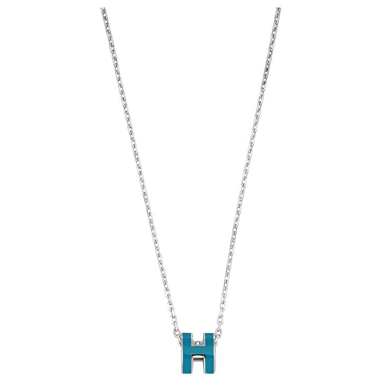 Миниатюрный кулон Pop H палладиевый оттенок HERMES, серебряный/синий — фото 3