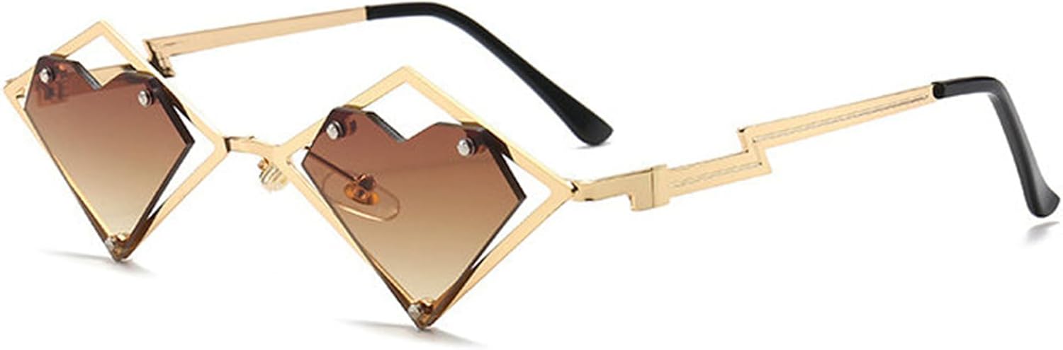 

Солнцезащитные очки без оправы Helena Love Heart, винтажные, конфетного цвета, женские, с полой оправой, панк-очки, для вечеринок, с защитой от УФ-излучения UV400, Tea