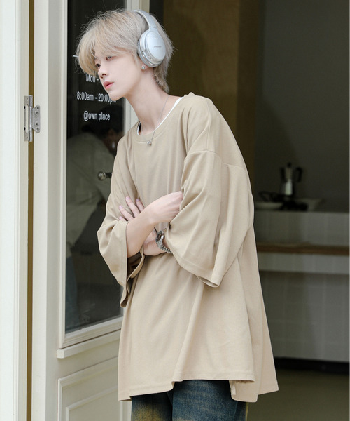 

Футболка свободного кроя с круглым вырезом и боковыми разрезами Neos, серо-бежевый