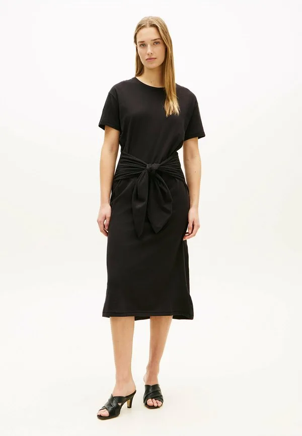 Трикотажное платье миди с текстурированным узлом Tommy Hilfiger, Black