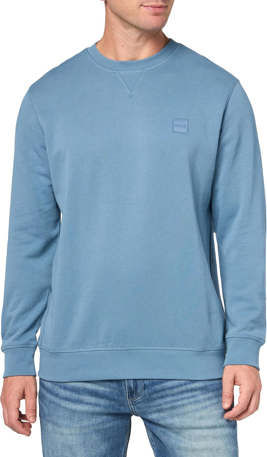 

BOSS мужской свитшот с логотипом из французского футера, Blue Dust