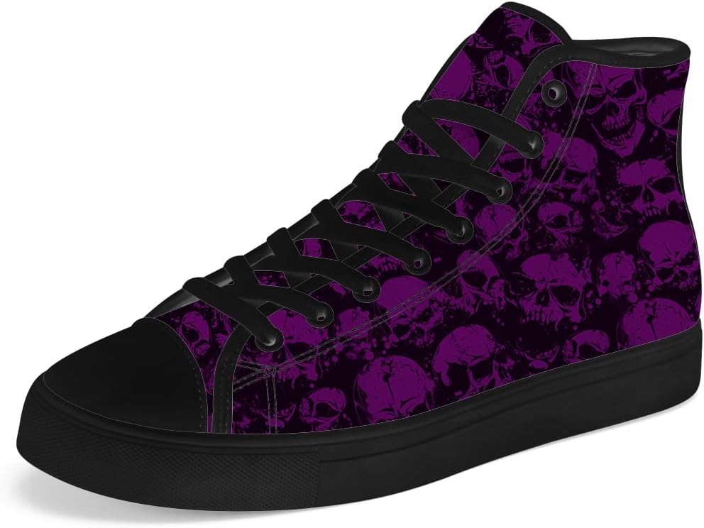 

Мужские и женские высокие кеды с черепом на шнуровке, готические высокие кеды, повседневная обувь Chebing, пурпурный