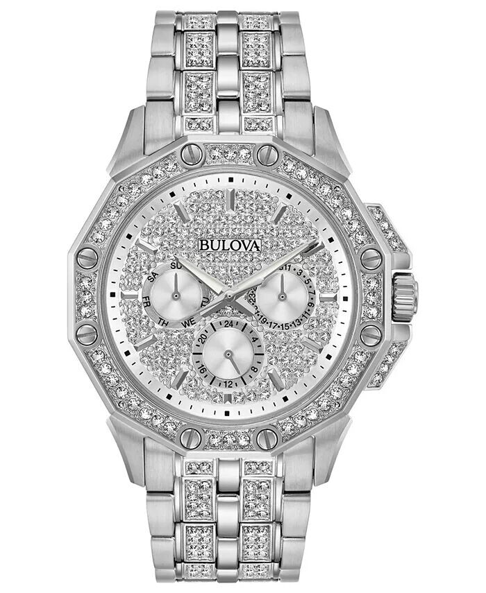

Мужские часы-браслет из нержавеющей стали и кристаллов, 41,5 мм Bulova