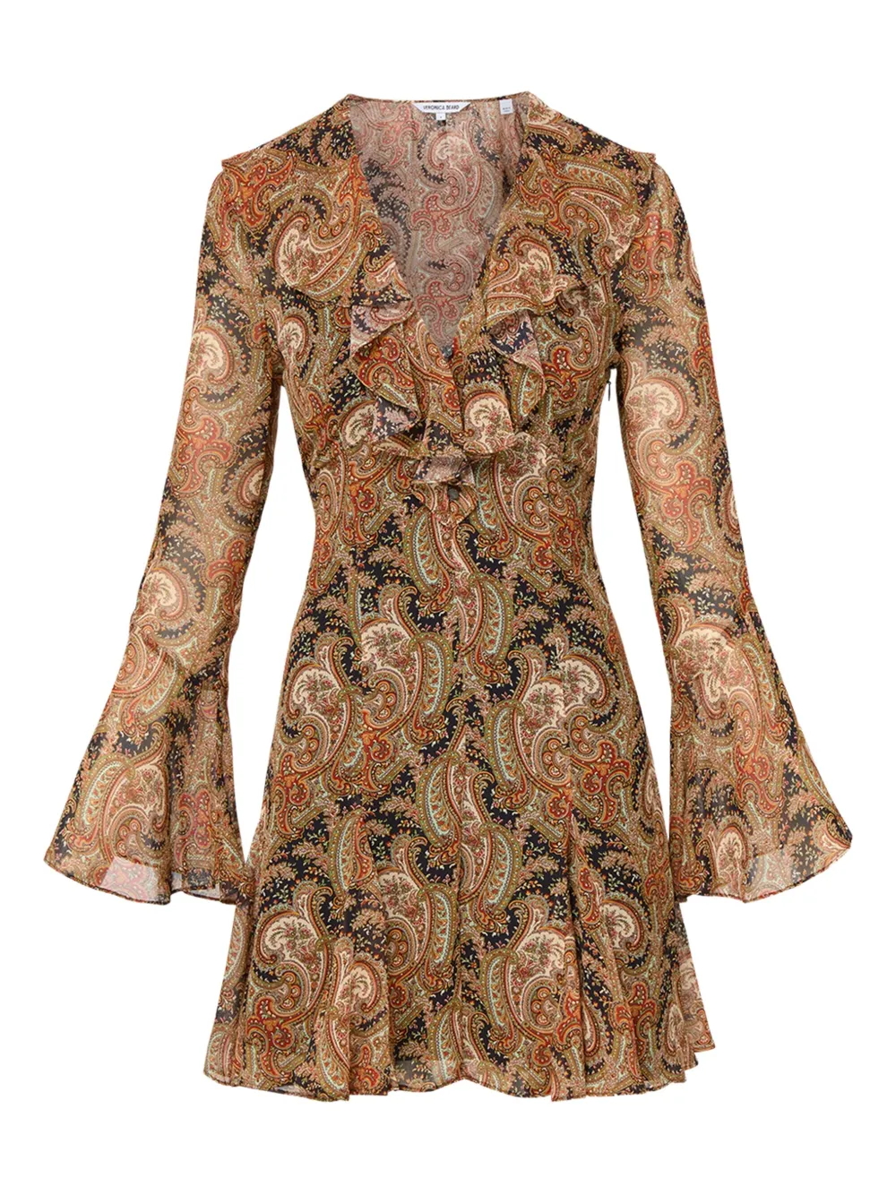 

Мини-платье Adrienne с принтом пейсли и рукавами-колокольчиками Veronica Beard, коричневый
