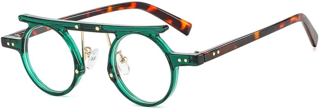 

Модные маленькие круглые панк-солнцезащитные очки для женщин в стиле ретро с прозрачными градиентными линзами цвета океана, защита от УФ-излучения UV400, для мужчин — двухцветные с заклепками UATXTAU, Green Leopard Clear