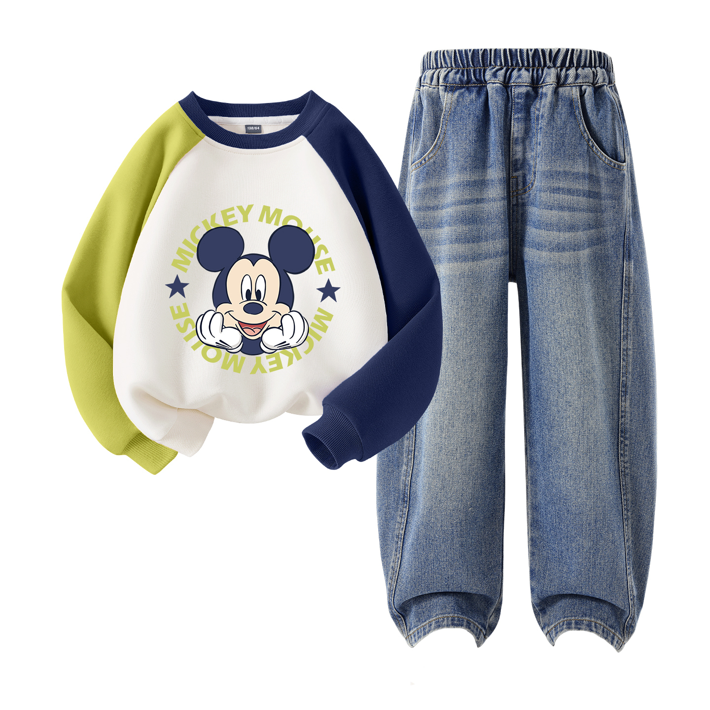 Детская повседневная спортивная одежда Disney, Di Ping Shou Qi Red Blue+Solid Color Denim Blue — фото 2