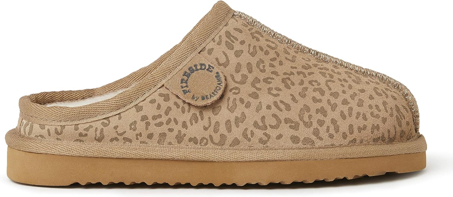 Тапочки Fireside от Dearfoams для детей и взрослых, модель Dempsey с натуральным мехом, для дома и улицы Fireside By Dearfoams, Leopard — фото 4