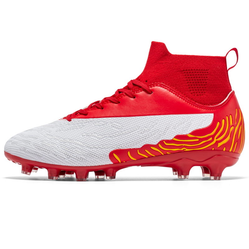 

Футбольные бутсы детские с высоким верхом, устойчивые к скольжению и износу Kung Fu partners, белый/красный