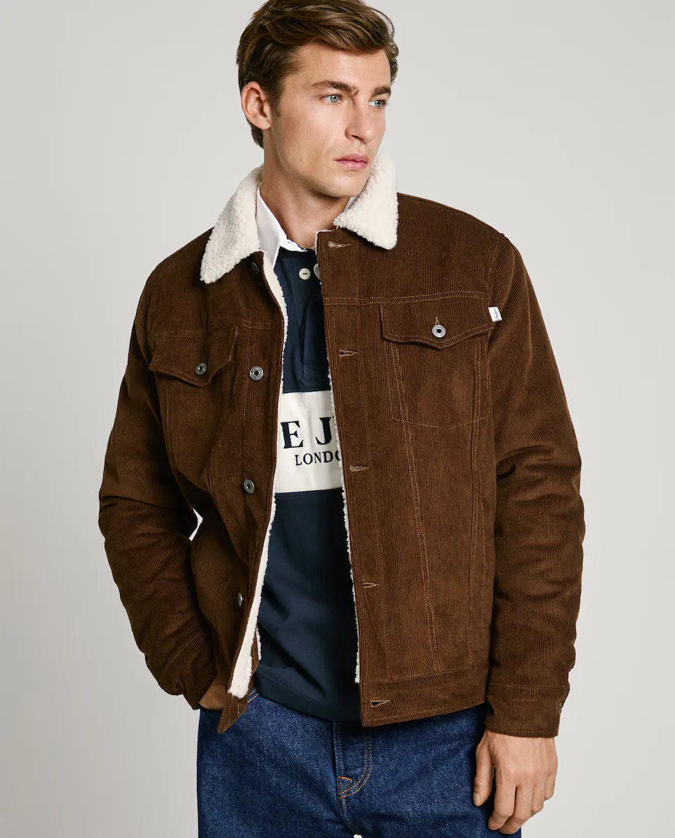 

Мужская вельветовая куртка с деталями из овчины Pepe Jeans, темно-коричневый