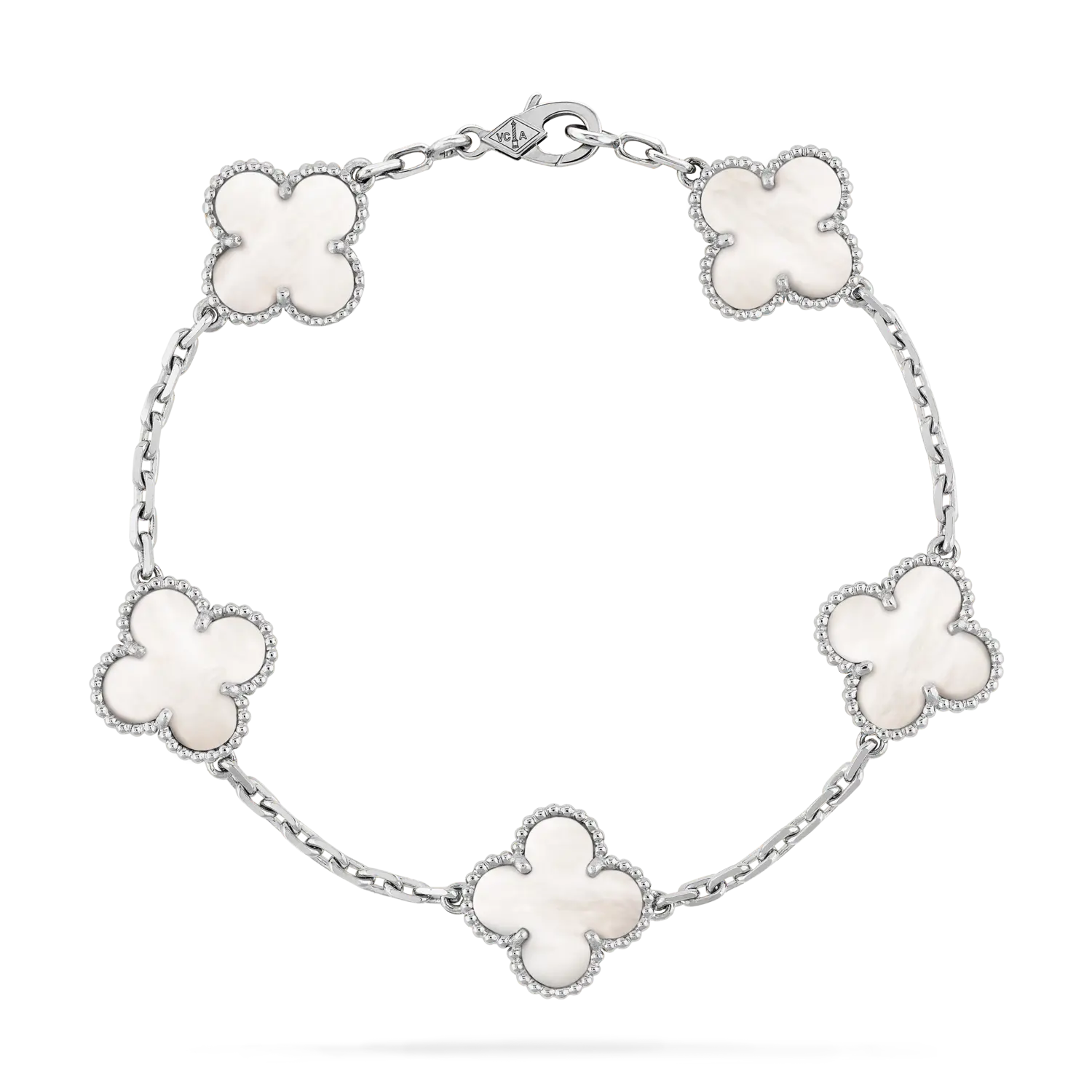 

Браслет Van Cleef & Arpels Vintage Alhambra, 5 мотивов, белое золото 18 ct, перламутр