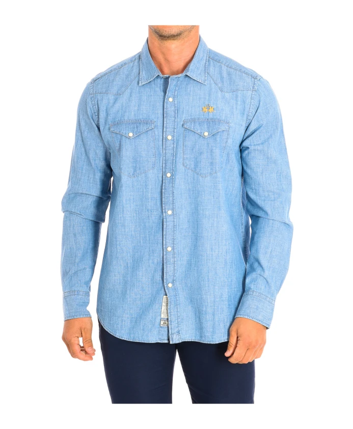 

Классическая джинсовая рубашка с длинными рукавами стандартного кроя. La Martina, синий