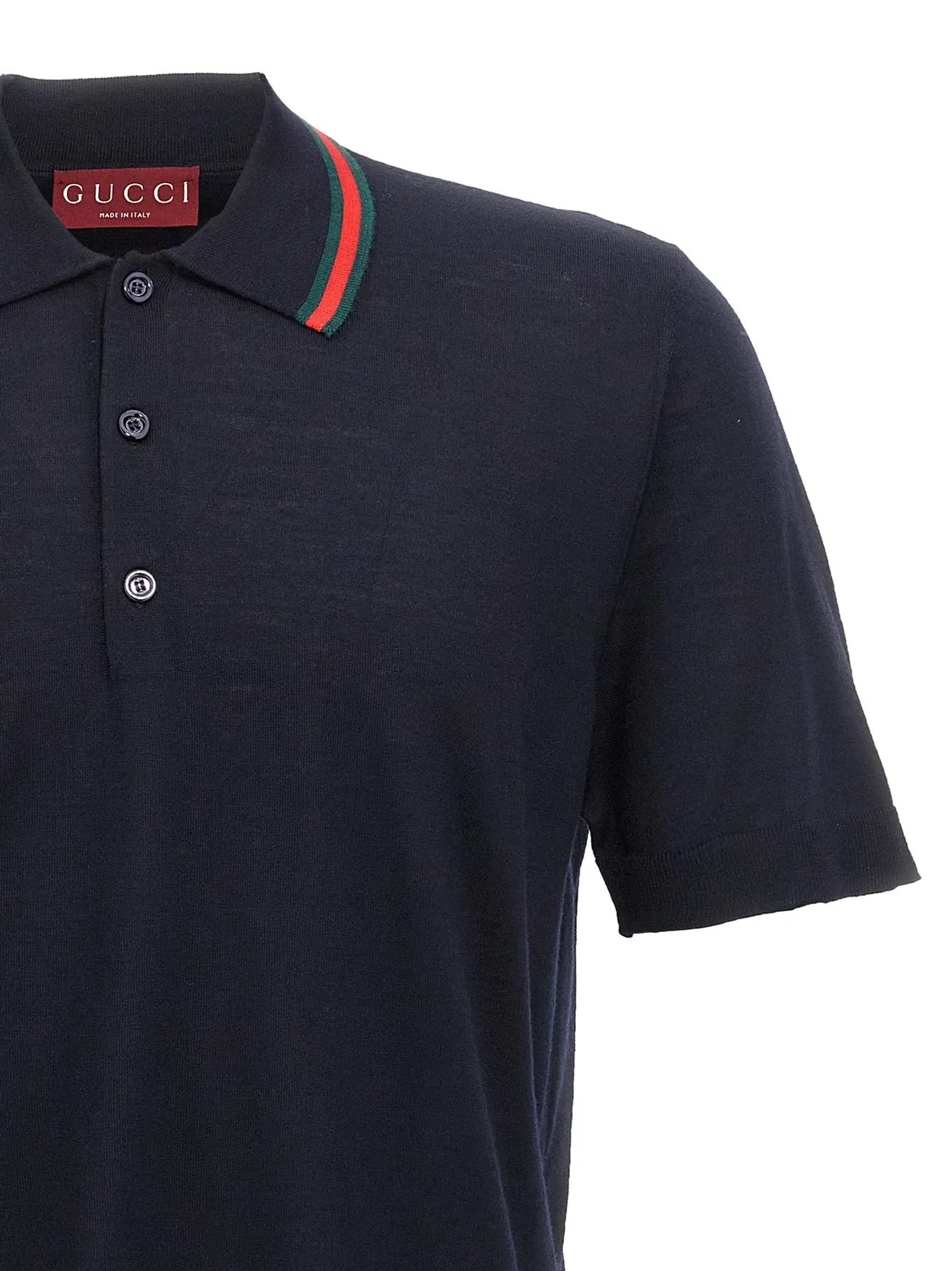 Рубашка-поло GUCCI шерстяная с лентой Web, синий — фото 3