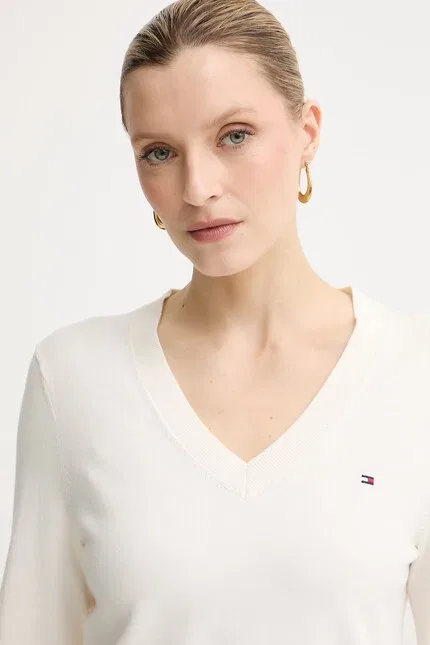 Свитер с полосками модель из мягкого хлопка Tommy Hilfiger, бежевый — фото 4