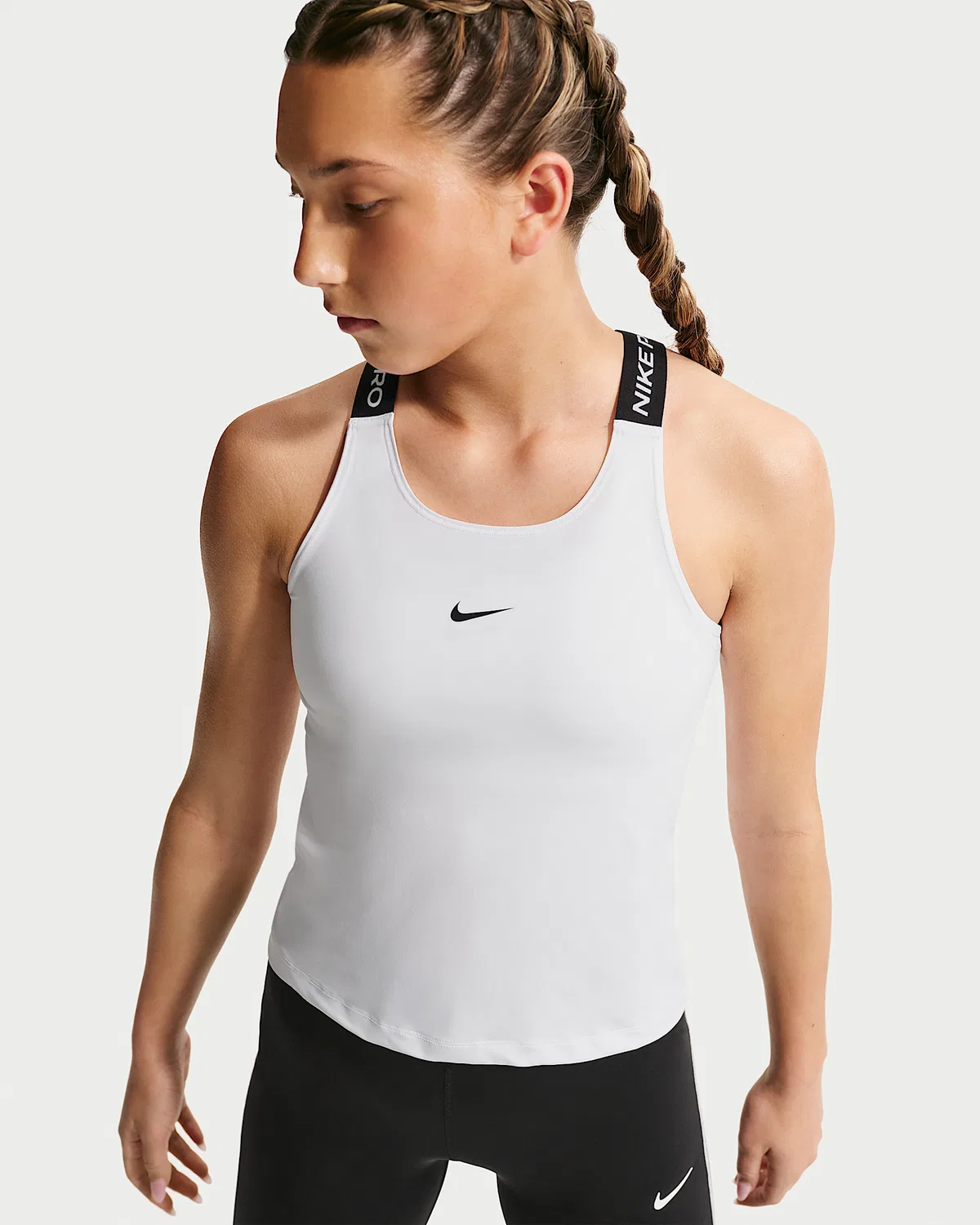 Детская (для девочек) майка Dri-FIT Nike Pro, White/Black/Black