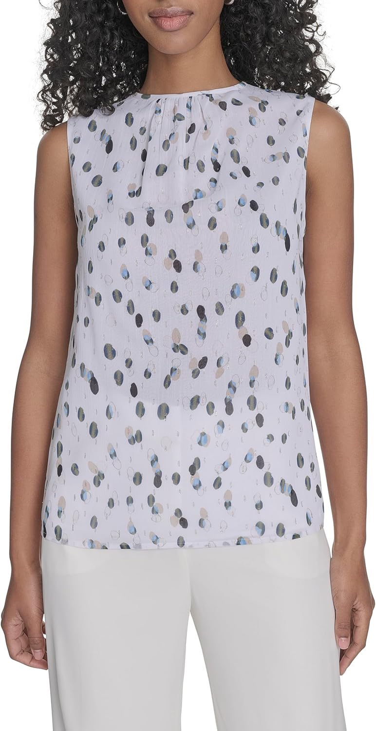 

Женская блузка без рукавов Calvin Klein с высоким воротом, White Multi