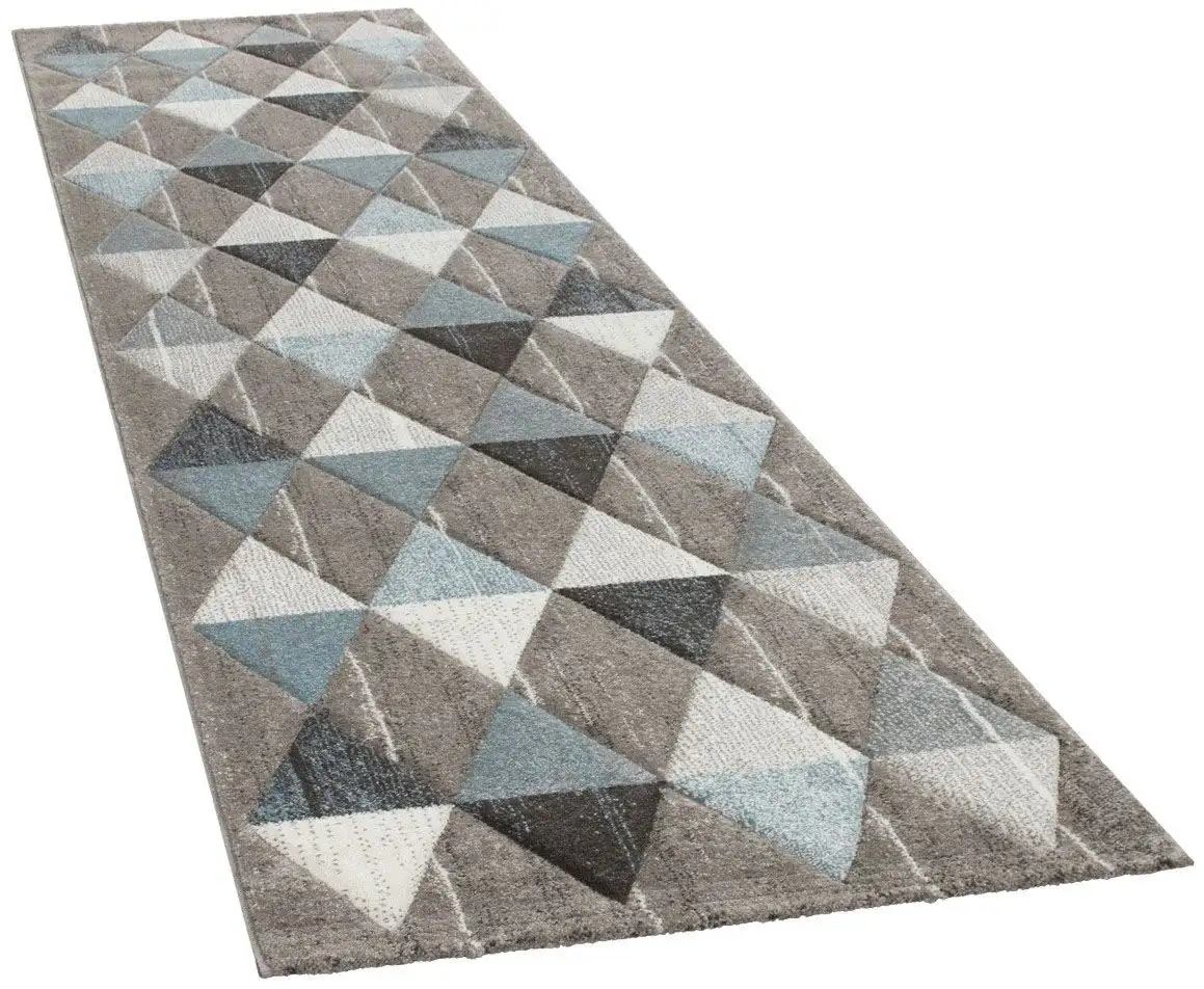

Дорожка Paco Home "Lara 234", прямоугольная, ковровая дорожка, короткий ворс, современный ромбовидный дизайн, с контурной огранкой 80х300 см, синий/бежевый