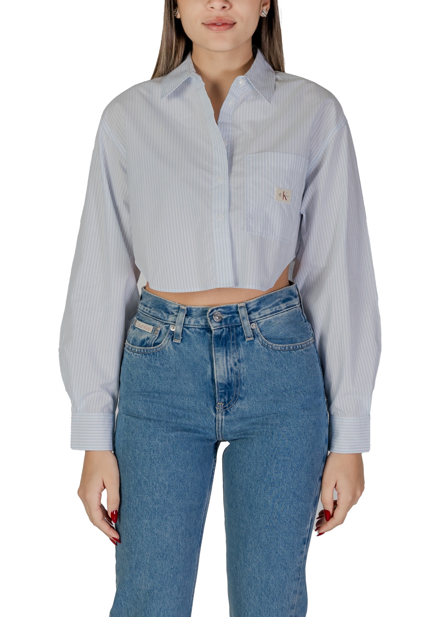 

Рубашка Calvin Klein Jeans хлопковая укороченная, светло-голубой