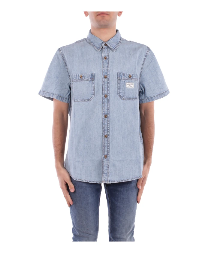 

Джинсовая рубашка с логотипом и пуговицами спереди Guess, синий