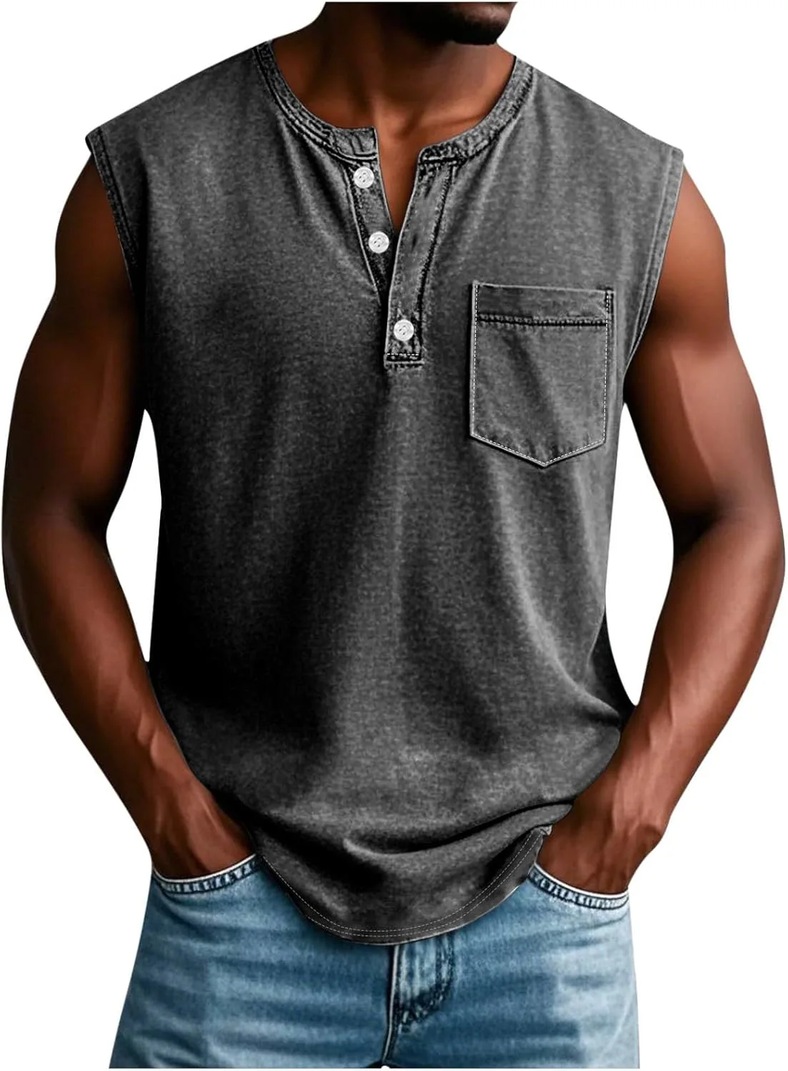 

Мужская безрукавка Henley с V-образным вырезом и карманом Sdeycui