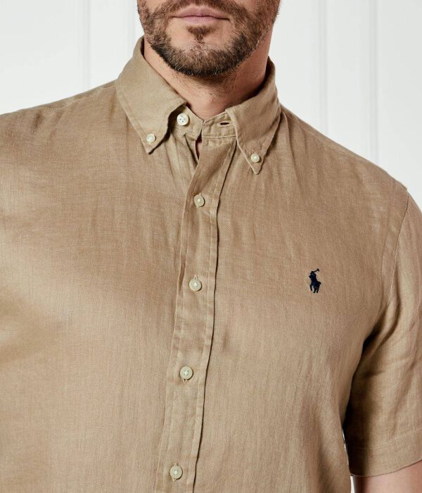 Рубашка льняная Polo Ralph Lauren Custom Fit, бежевый — фото 4
