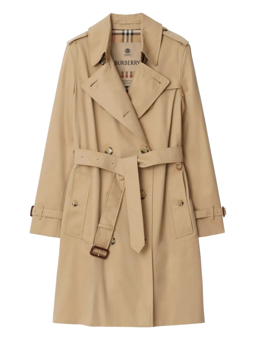 

Двубортный тренчкот с поясом BURBERRY, нейтральный