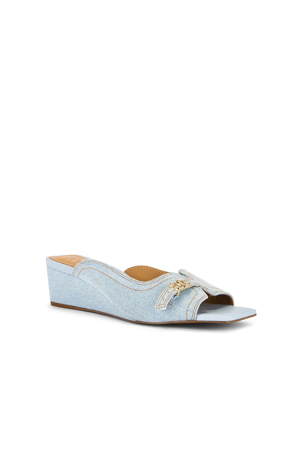 Босоножки-мюли с клиновидной подошвой Butterfly Wedge из денима Ganni, niagara mist — фото 2